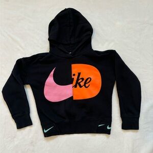 Nike Kids Black Hoodie with Pink and Orange Logo
